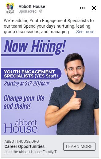 Abbott House social media campaign ad.